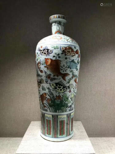 A BIG FISH AND LOTUS MEI SHAPE VASE