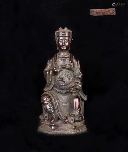 A BRONZE STAND FIGURE WITH YONGLE MARK