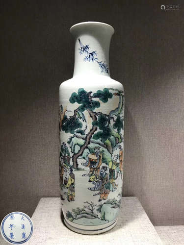 A DAQING KANGXI NIANZHI MARK DOUCAI BAXIAN SUBJECT VASE