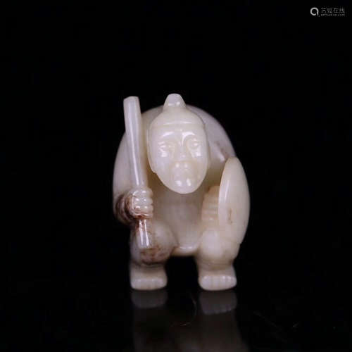 A HETIAN JADE CARVED SOLDIER FIGURE