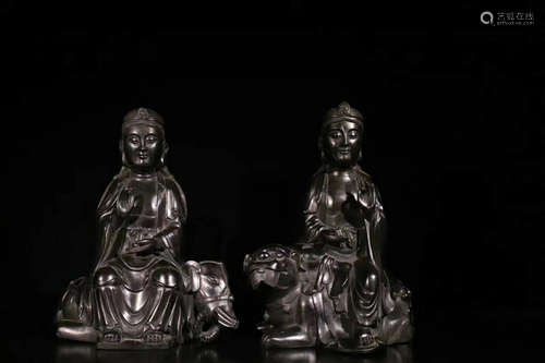 PAIR OF ZITAN WOOD BUDDHA FIGURES