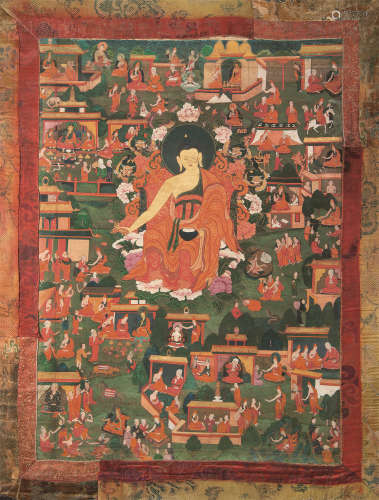 18世纪 释迦牟尼佛及莲师画传唐卡