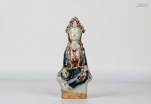 A chinese qing dynasty blue&white glaze guanyin statue