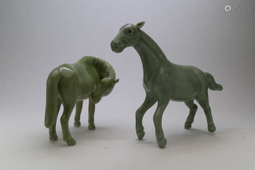 A pair of celadon horse