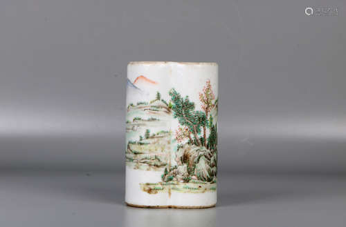 A chinese qing dynasty famille rose brush pot