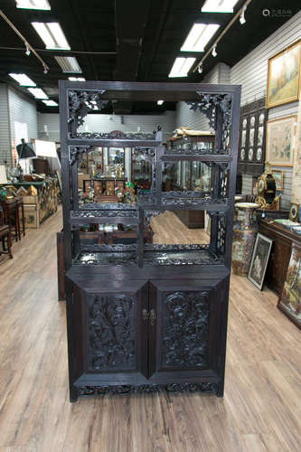 A chinese 19c rosewood carved shelf