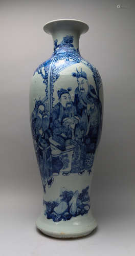 Qing dynasty blue and white vase with painting of peach graden oath