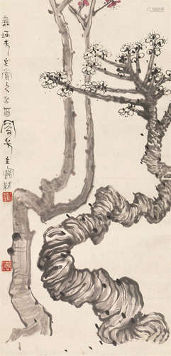 吕凤子（1886～1959） 梅花图 屏轴 设色纸本