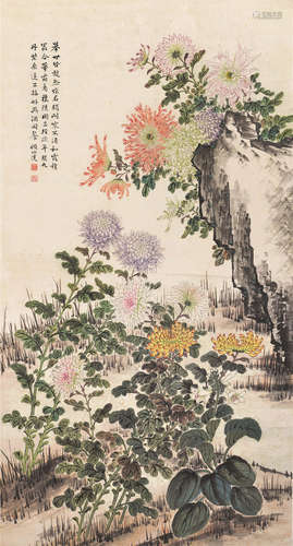 顾伯达（1903～1968） 菊石图 立轴 设色纸本