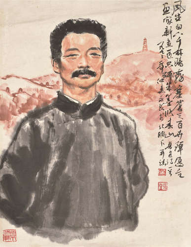 吴永良（b.1937） 鲁迅画像 镜片 设色纸本