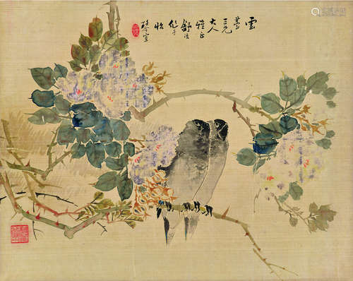 舒浩（1841～1901） 花鸟 镜片 设色绢本