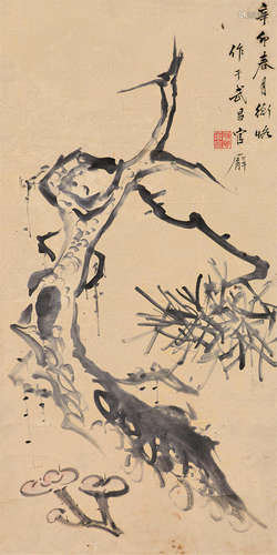 陈师曾（1876～1923） 墨松 原裱屏轴 水墨纸本