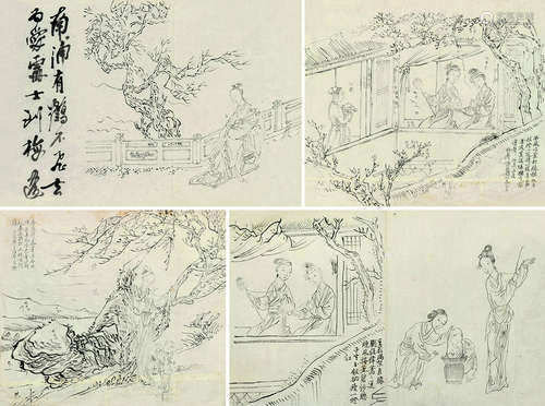 潘振镛（1852～1921） 画稿 （三十六张选四） 软片 水墨纸本