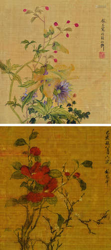 张兆祥（1852～1908） 花卉 （二帧） 镜片 设色绢本