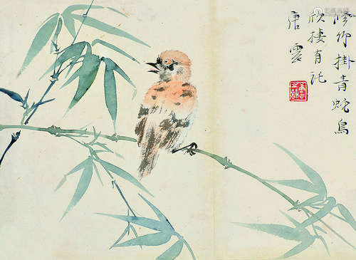 唐云（1910～1993） 花鸟 镜片 设色纸本