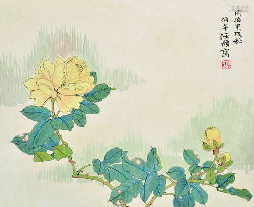 任伯年（1840～1895） 花卉 镜片 设色纸本