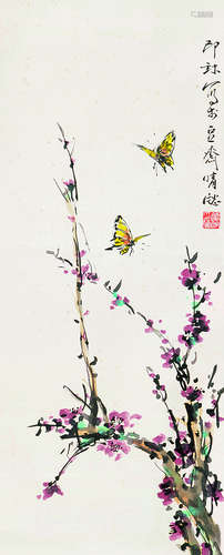 萧郎（1917～2010） 花蝶图 屏轴 设色纸本