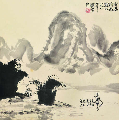 方济众（1923～1987） 漓江小景 立轴 水墨纸本