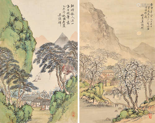 吴榖祥（1848～1903） 山水 （二帧） 镜片 原裱 设色绢本