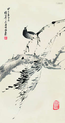 李石君（1867～1933） 花鸟 原裱立轴 水墨纸本