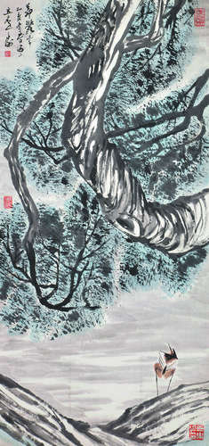 韩天衡（b.1940） 树林小憩 立轴 设色纸本