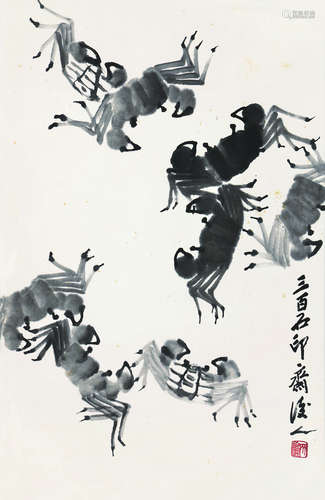 齐良迟（1921～2003） 螃蟹 立轴 水墨纸本