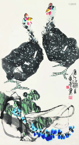 陈承基（b.1950） 珍珠鸡 立轴 设色纸本