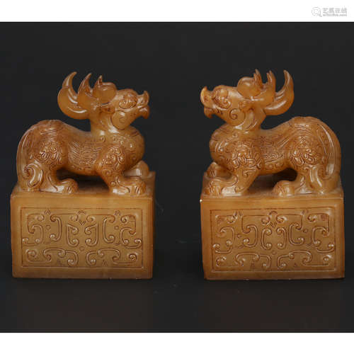 CHINESE JADE SEAL, PAIR