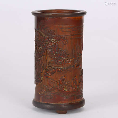 CHINESE BAMBOO CARVED BRUSH POT