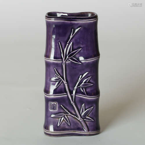 CHINESE PORCELAIN BAMBOO BRUSH POT