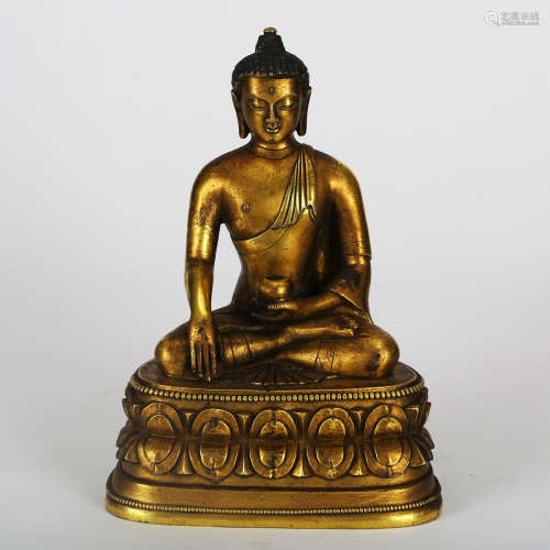 CHINESE GILT BRONZE FIGURE OF SHAKYAMUNI