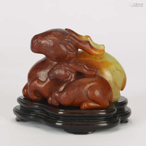 CHINESE YELLOW JADE CARVED RAM GROUP