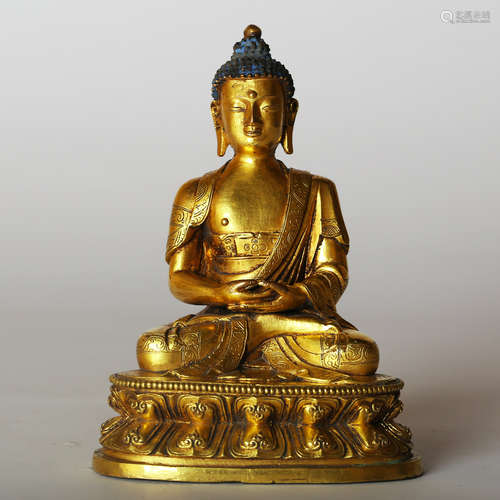 CHINESE GILT BRONZE FIGURE OF SHAKYAMUNI