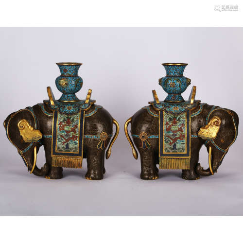 CHINESE PAIR OF CLOISONNE ELEPHANTS