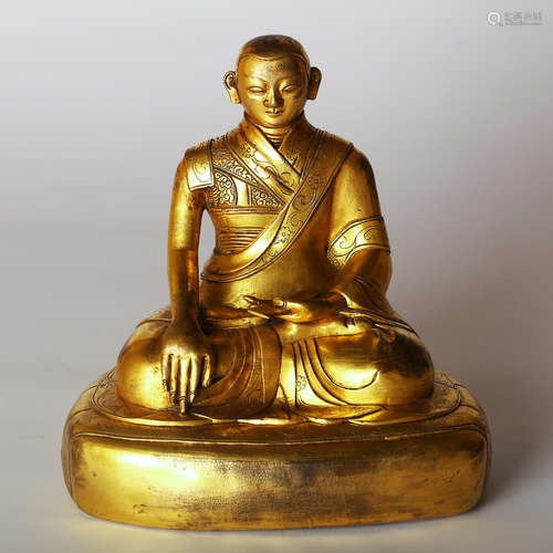 CHINESE GILT BRONZE FIGURE OF GURU