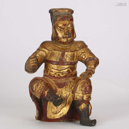 CHINESE GILT WOOD FIGURE OF GUARDIAN