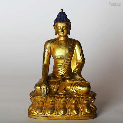 CHINESE GILT BRONZE FIGURE OF SHAKYAMUNI