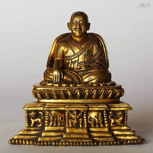 CHINESE GILT BRONZE FIGURE OF GURU