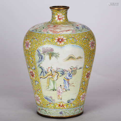 CHINESE BRONZE ENAMEL MEIPING VASE