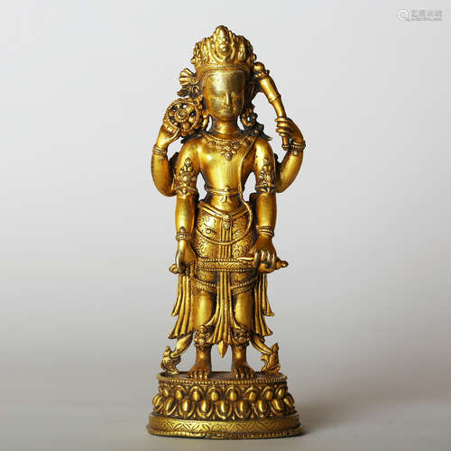 CHINESE GILT BRONZE FIGURE OF GUANYIN