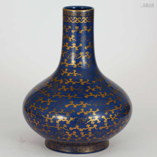 CHINESE GILT BLUE GLAZED PORCELAIN VASE