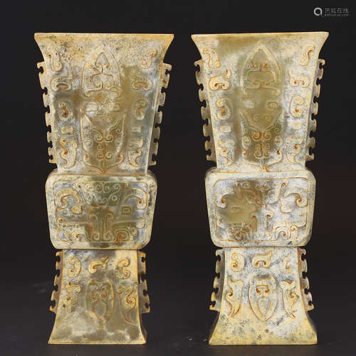 CHINESE PAIR OF JADE CARVED VASE