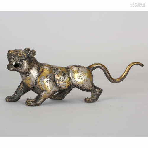 CHINESE GILT SILVER OVER BRONZE FIGURE OF BEAST