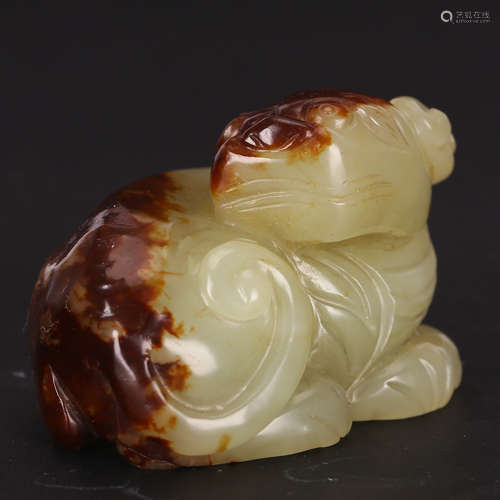 CHINESE CELADON JADE FIGURE OF BEAST