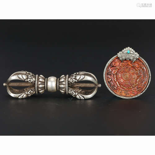 CHINESE SILVER TIBETAN VAJRA SETS