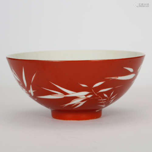 CHINESE RED GLAZED PORCELAIN BOWL