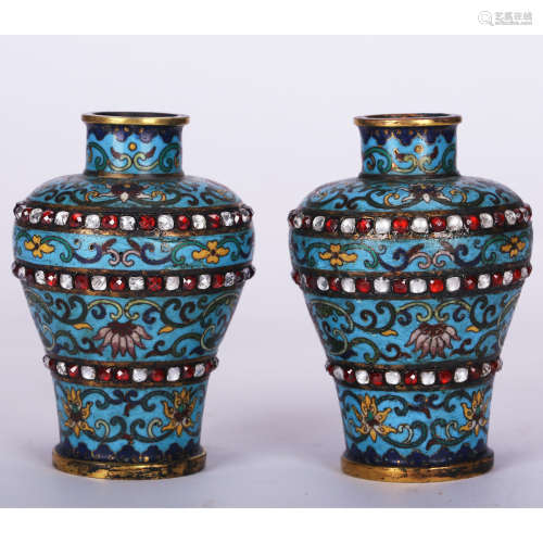 CHINESE PAIR OF CLOISONNE MEIPING VASE