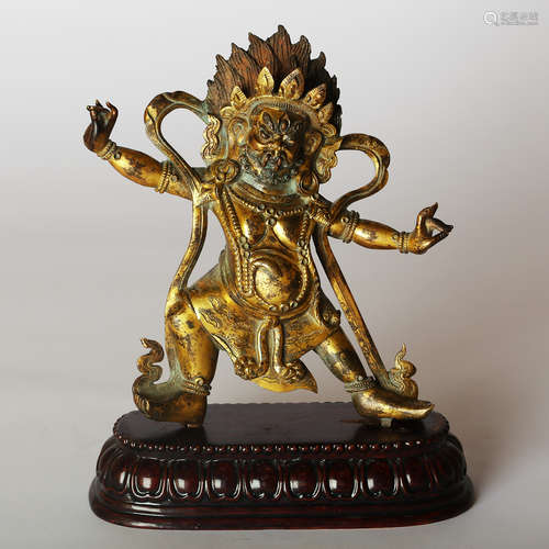 CHINESE GILT BRONZE FIGURE OF MAHAKALA