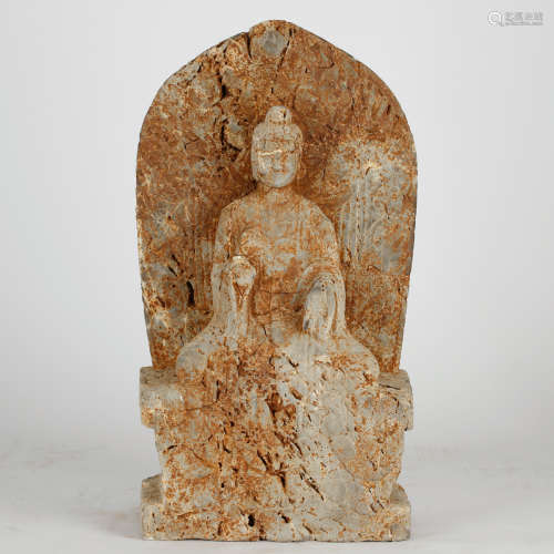 CHINESE STONE FIGURE OF SHAKYAMUNI