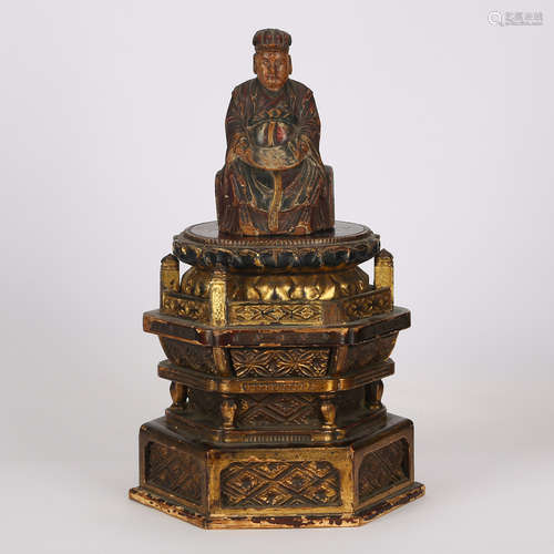 CHINESE GILT WOOD DAOIST FIGURE